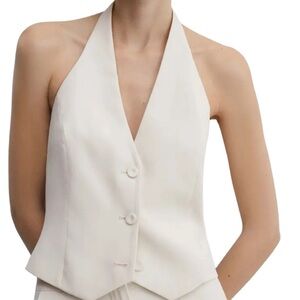 Mango Women’s Halter Vest Ivory Button Front Pockets Sz L  NWT